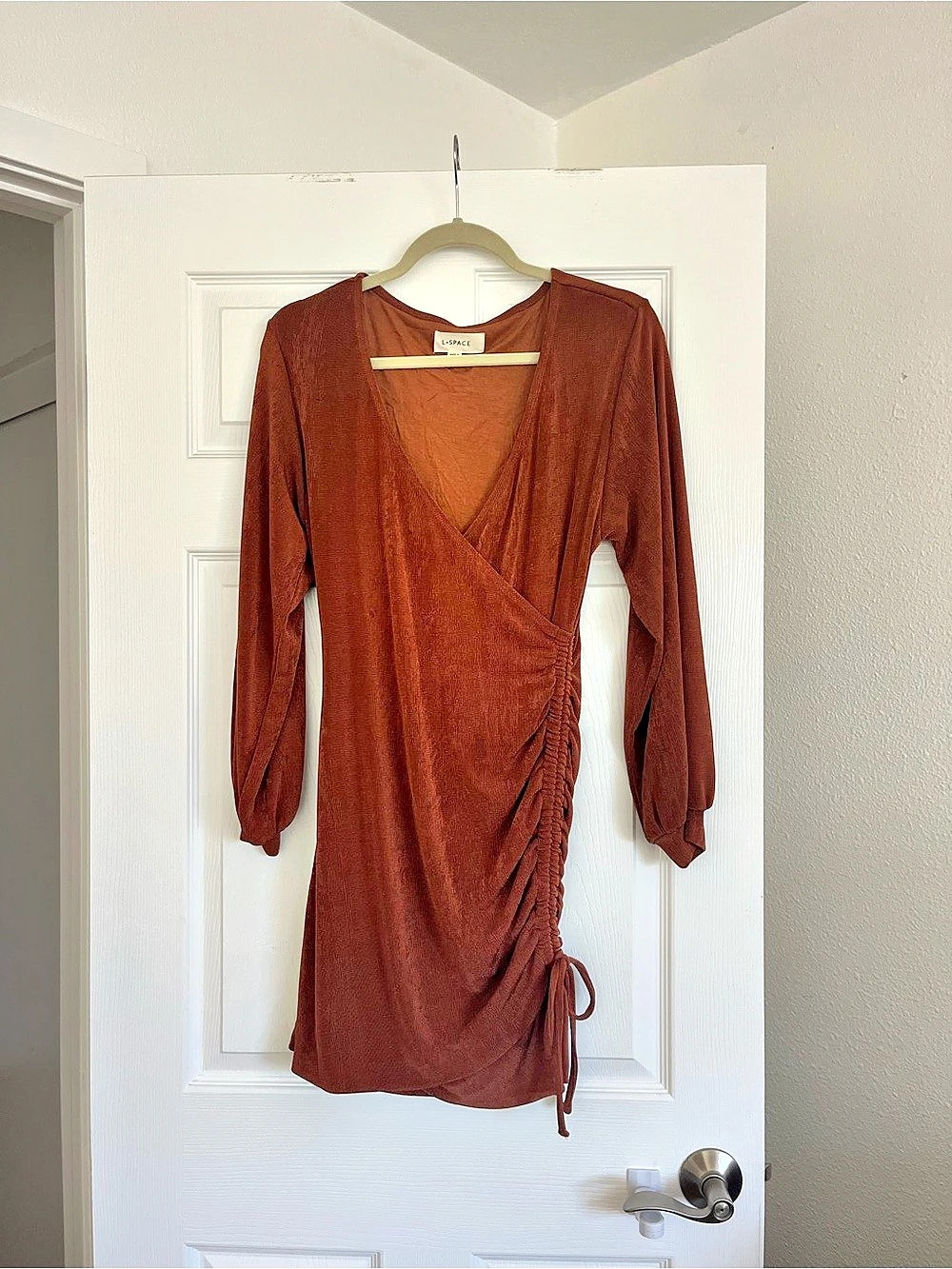 L*SPACE Melissa Ruched Mini Dress in Brown Size Small Like New